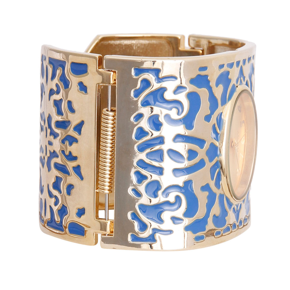 Blue Gold Tone Wide Bangle Watch