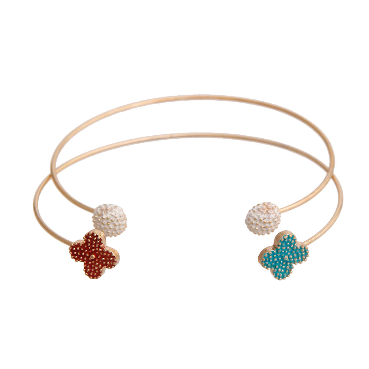 Multi Color Flower 2Pcs Thin Wire Cuff