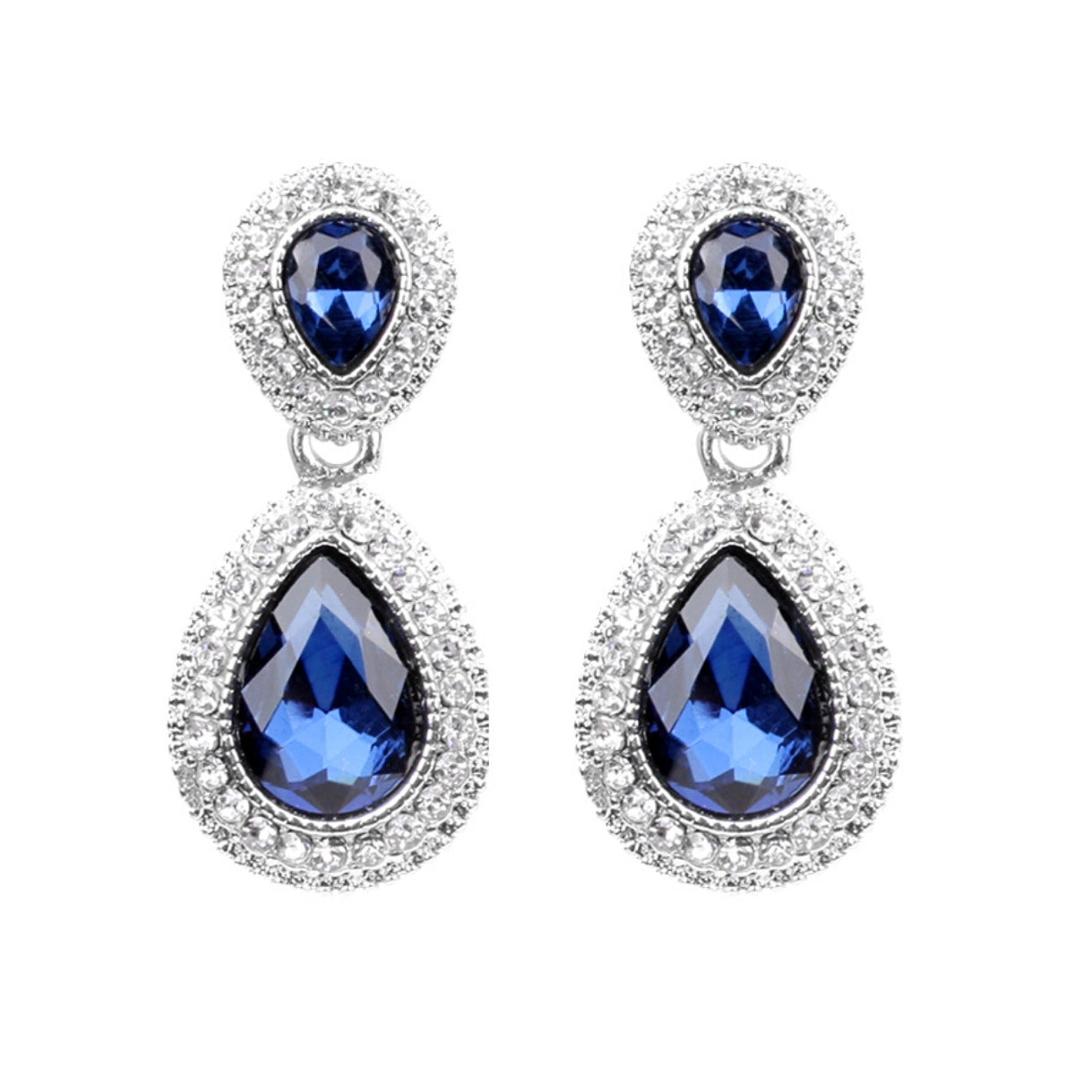 Navy Dangle Teardrop Formal Earrings