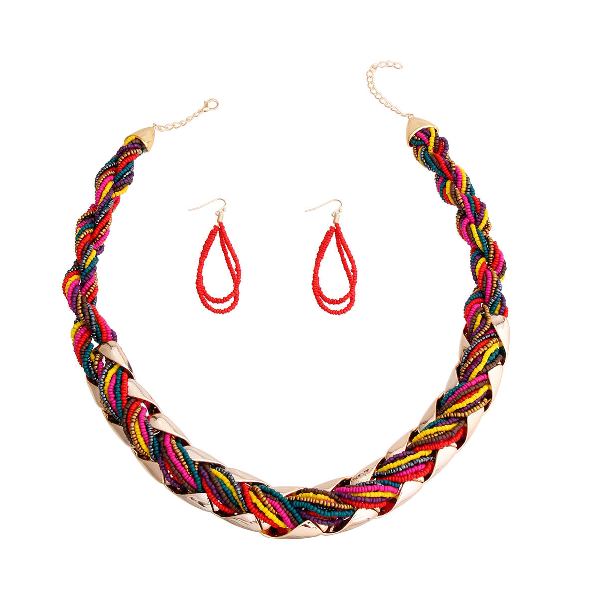 Multi Color Bead Twisted Necklace