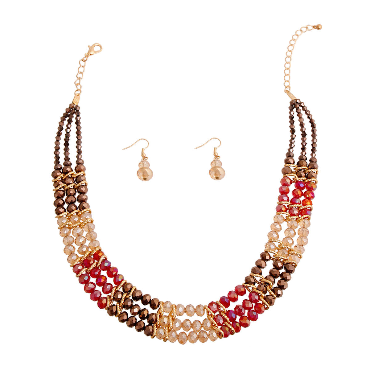 Shiny Multi Color Bead 3 Row Collar Set
