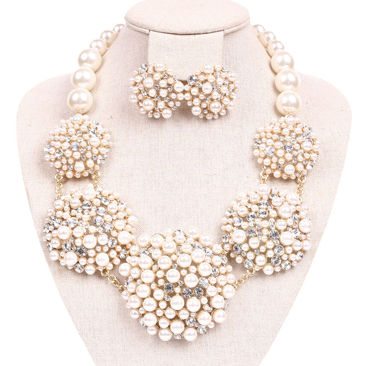Gold Pearl Rhinestone Cluster Set