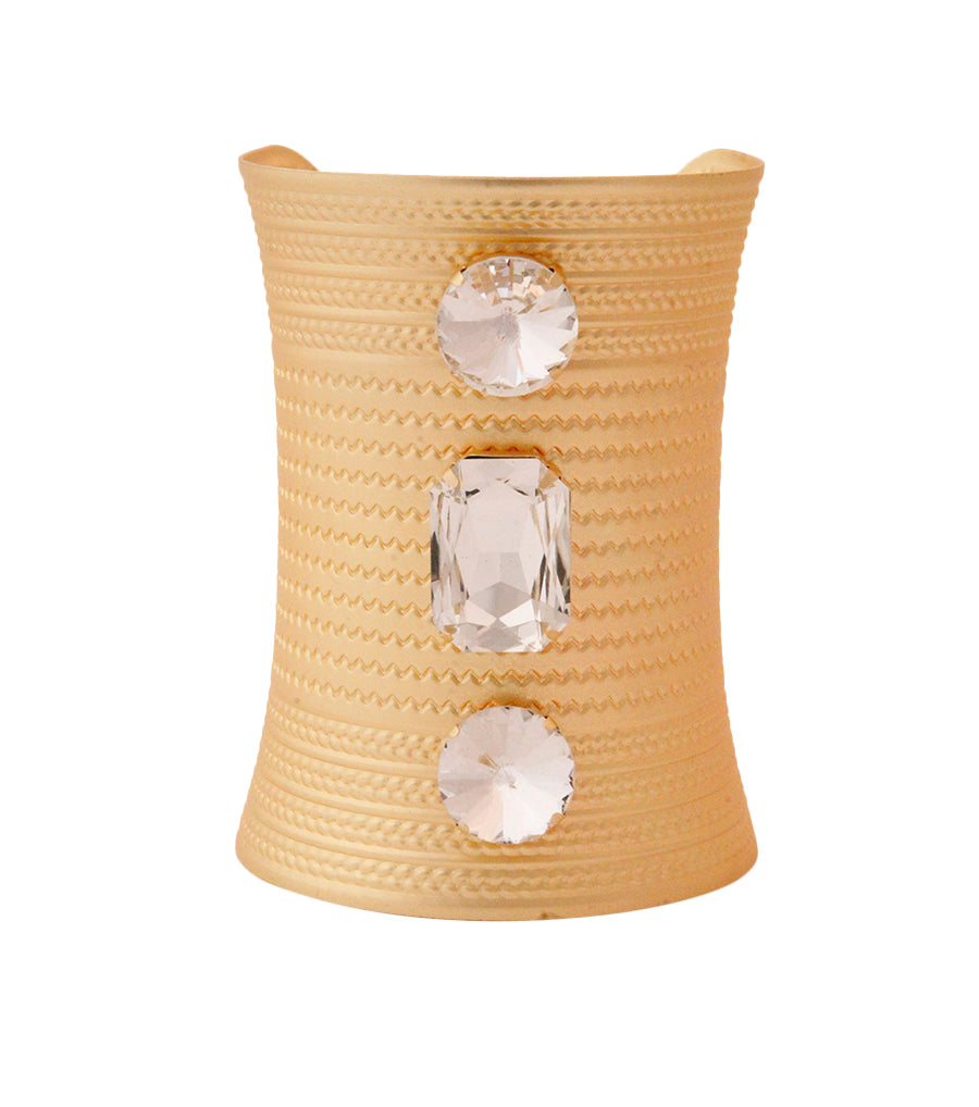 Gold and Crystal Textured Cuff Bracelet