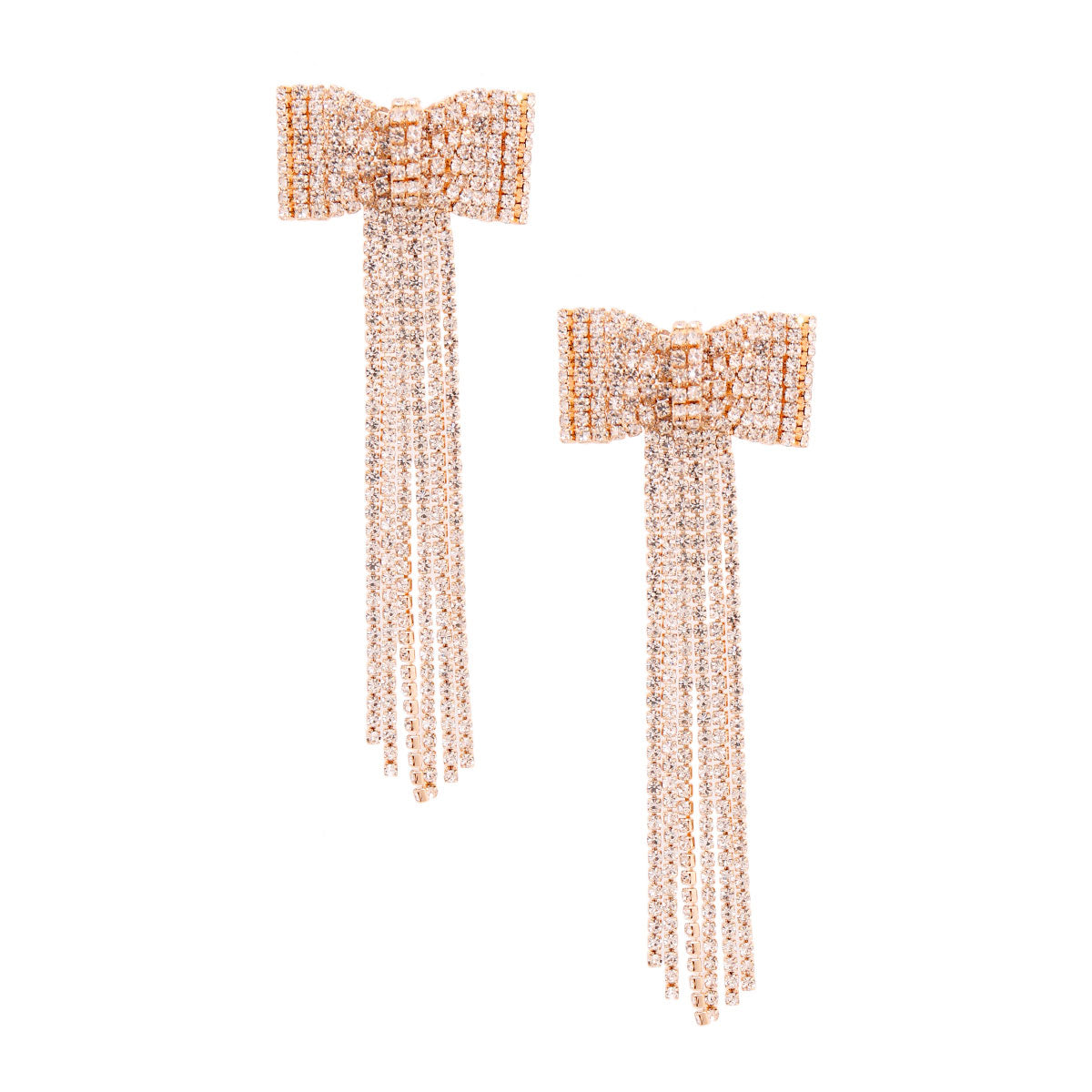 Gold Rhinestone Bow Fringe Earrings
