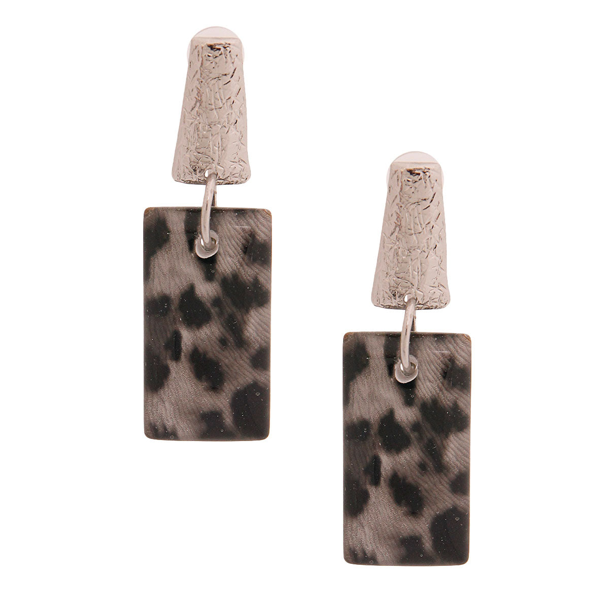 Silver Rectangle Leopard Earrings
