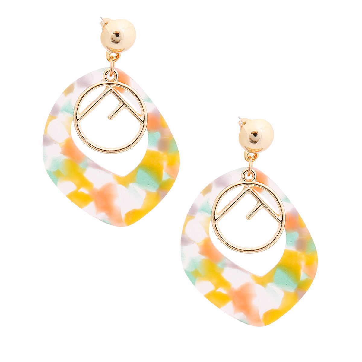 Rainbow Resin Gold Detail Earrings