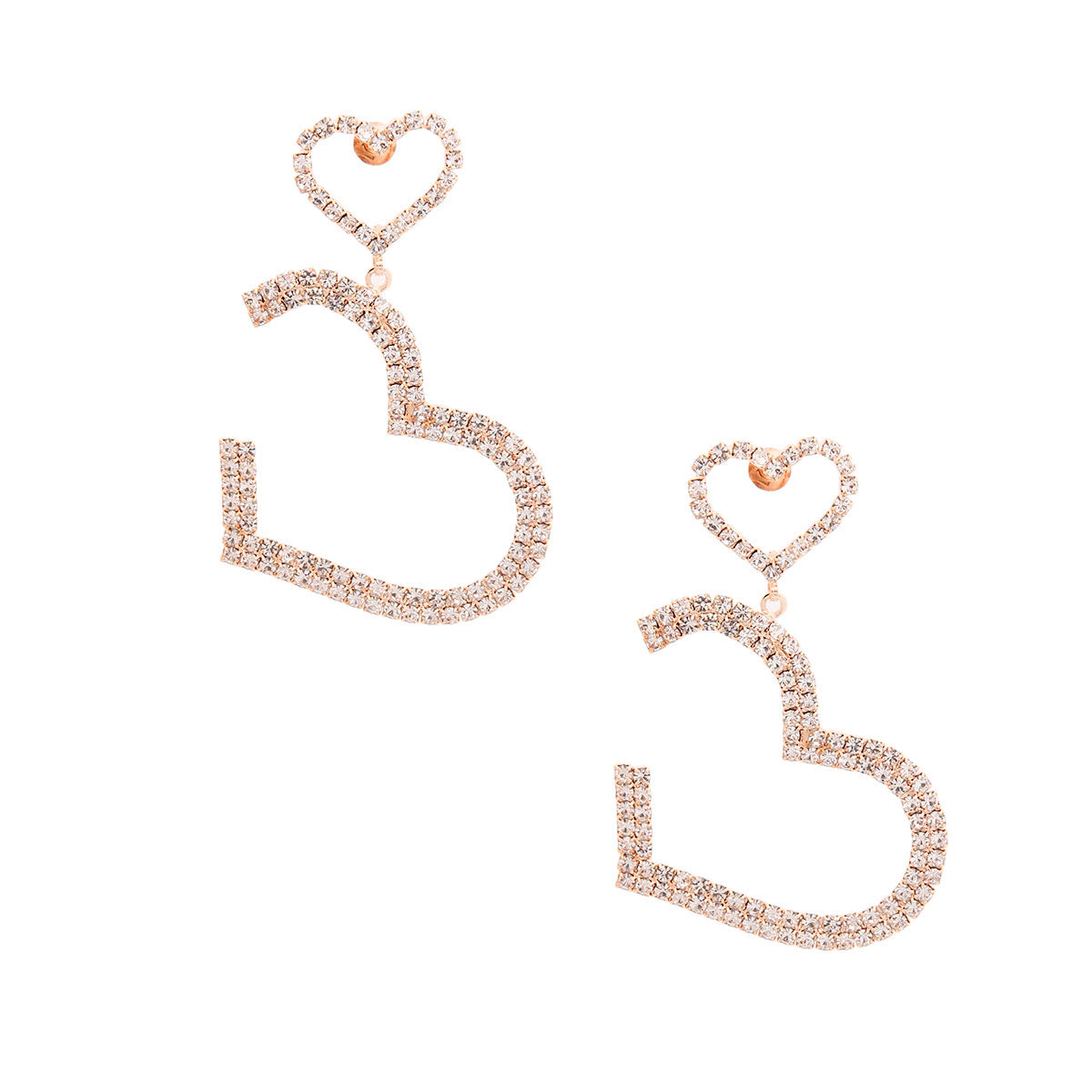 Rose Gold Pave Drop Heart Earrings