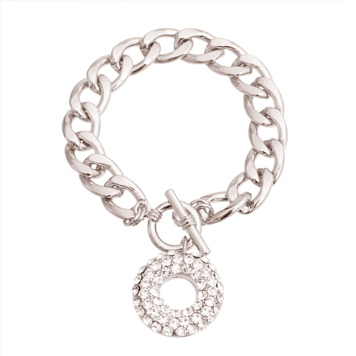Silver Donut Charm Toggle Bracelet
