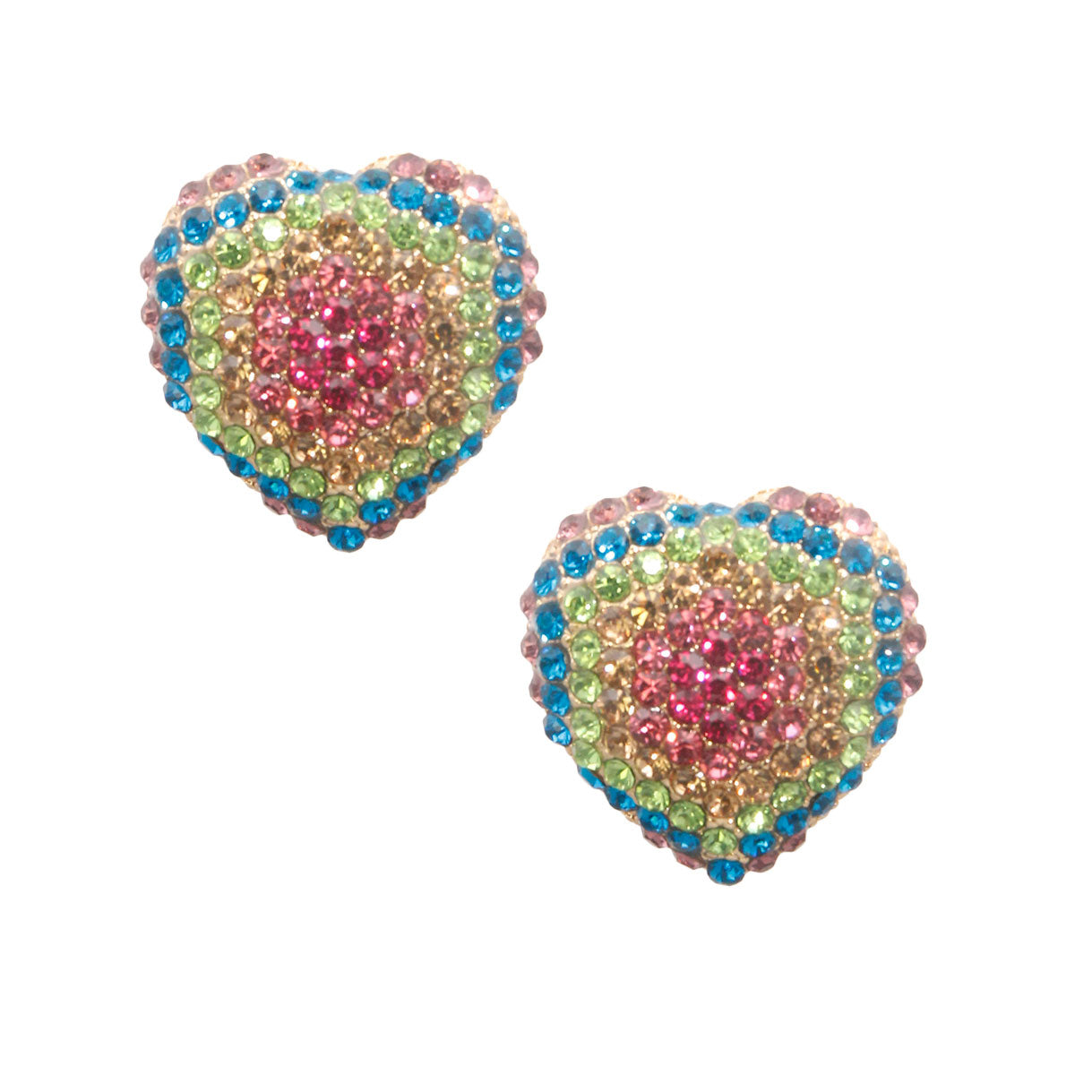 Rainbow Rhinestone Heart Studs