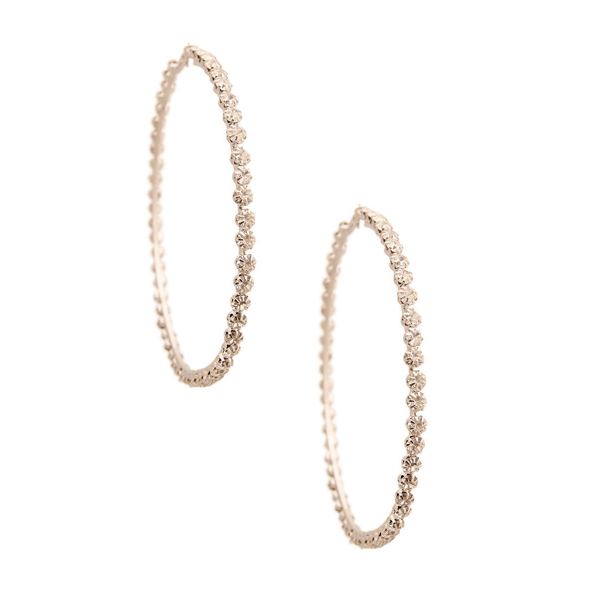 Silver 4.5 in Rhinestone Hoops