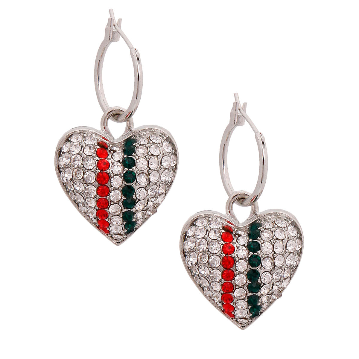 Silver 3D Designer Heart Baby Hoops