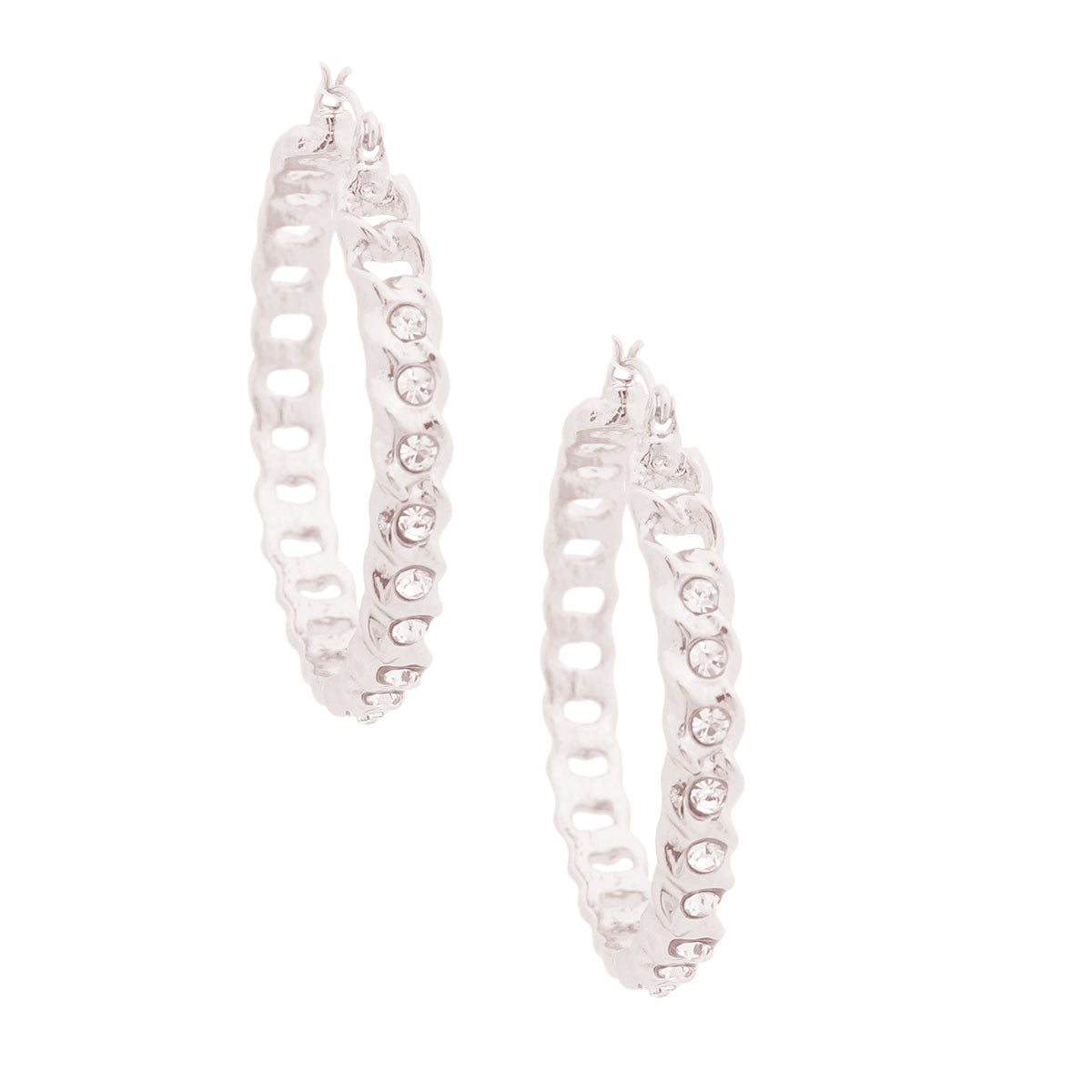 Silver Wavy Rhinestone Hoops