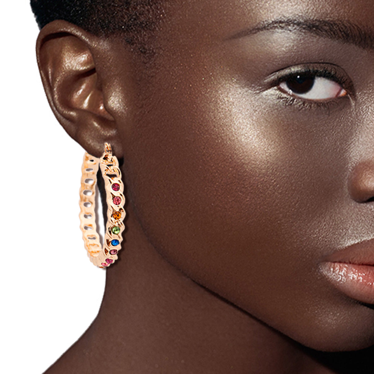 Multi Color Wavy Rhinestone Hoops