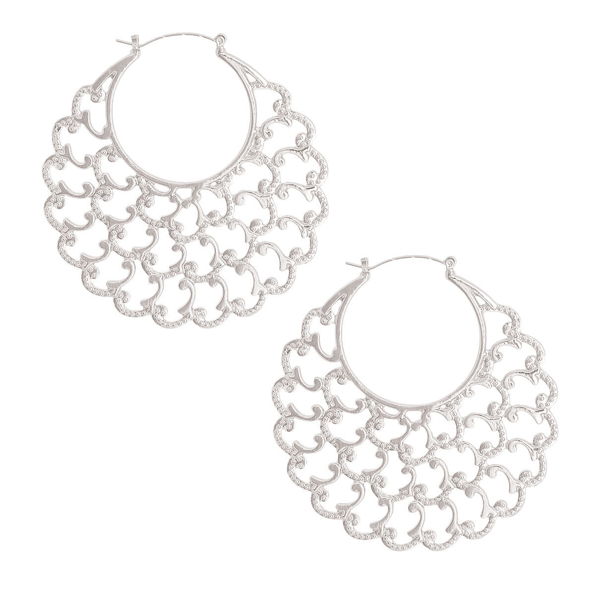Silver Polished Open Wavy Hoops