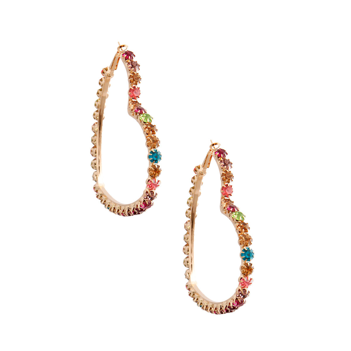 Multi Color Rhinestone Heart Hoops