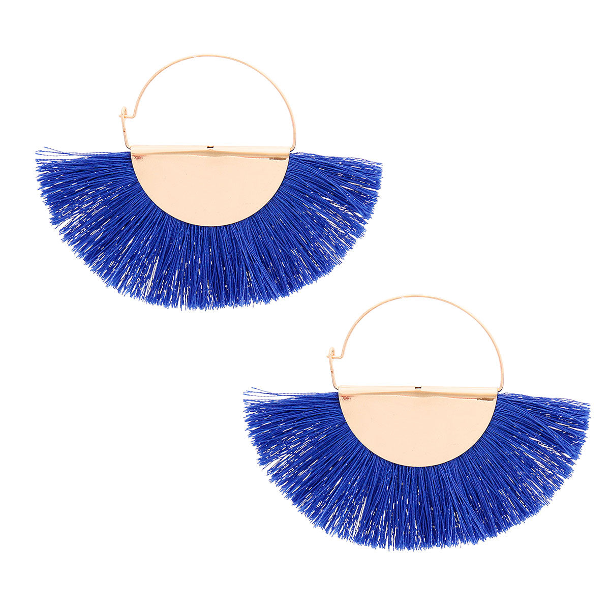 Royal Blue Fan Tassel Hoops