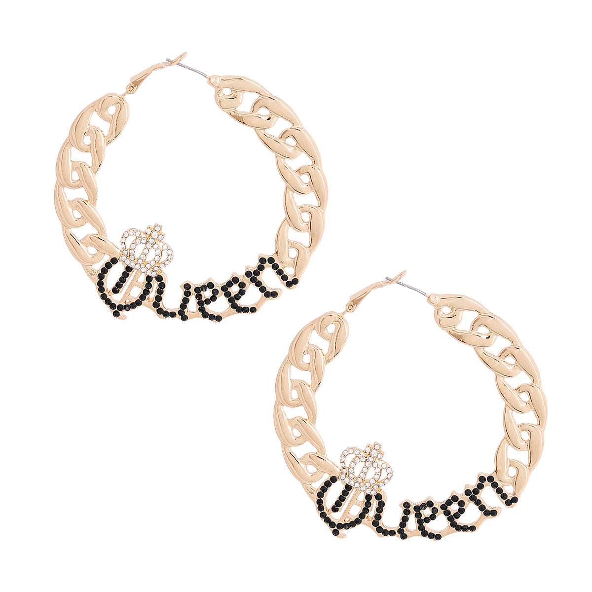 Gold Queen Chain Hoops