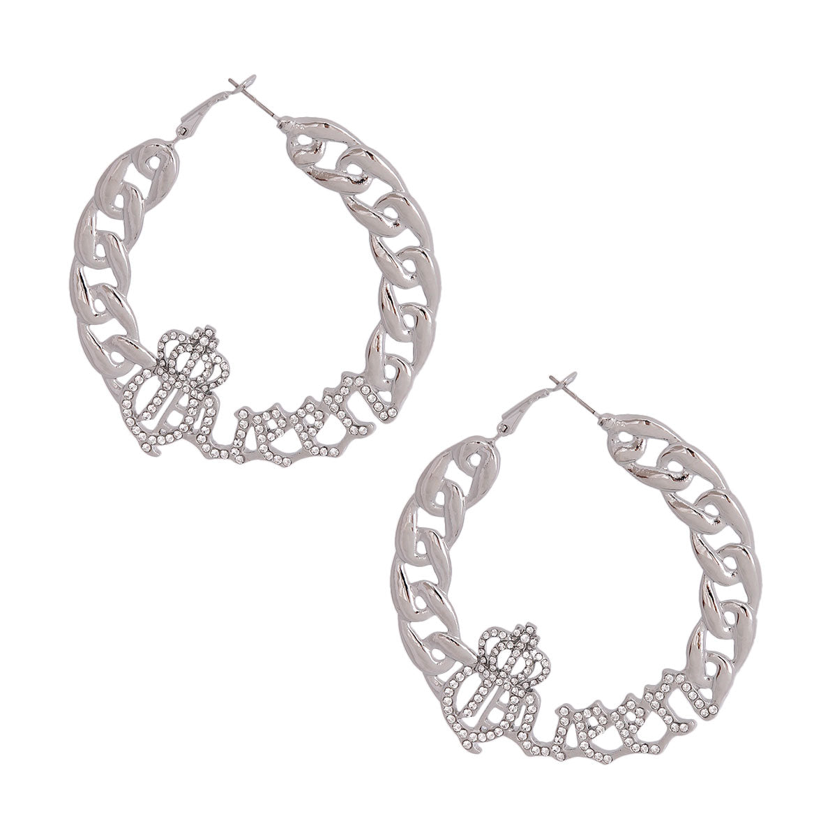 Silver Queen Chain Hoops