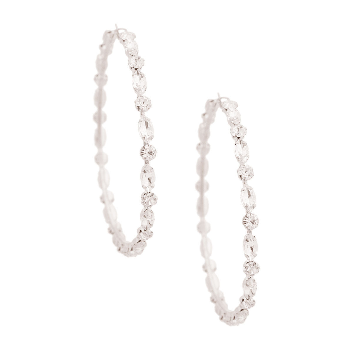 Silver Boat Stone Hoops