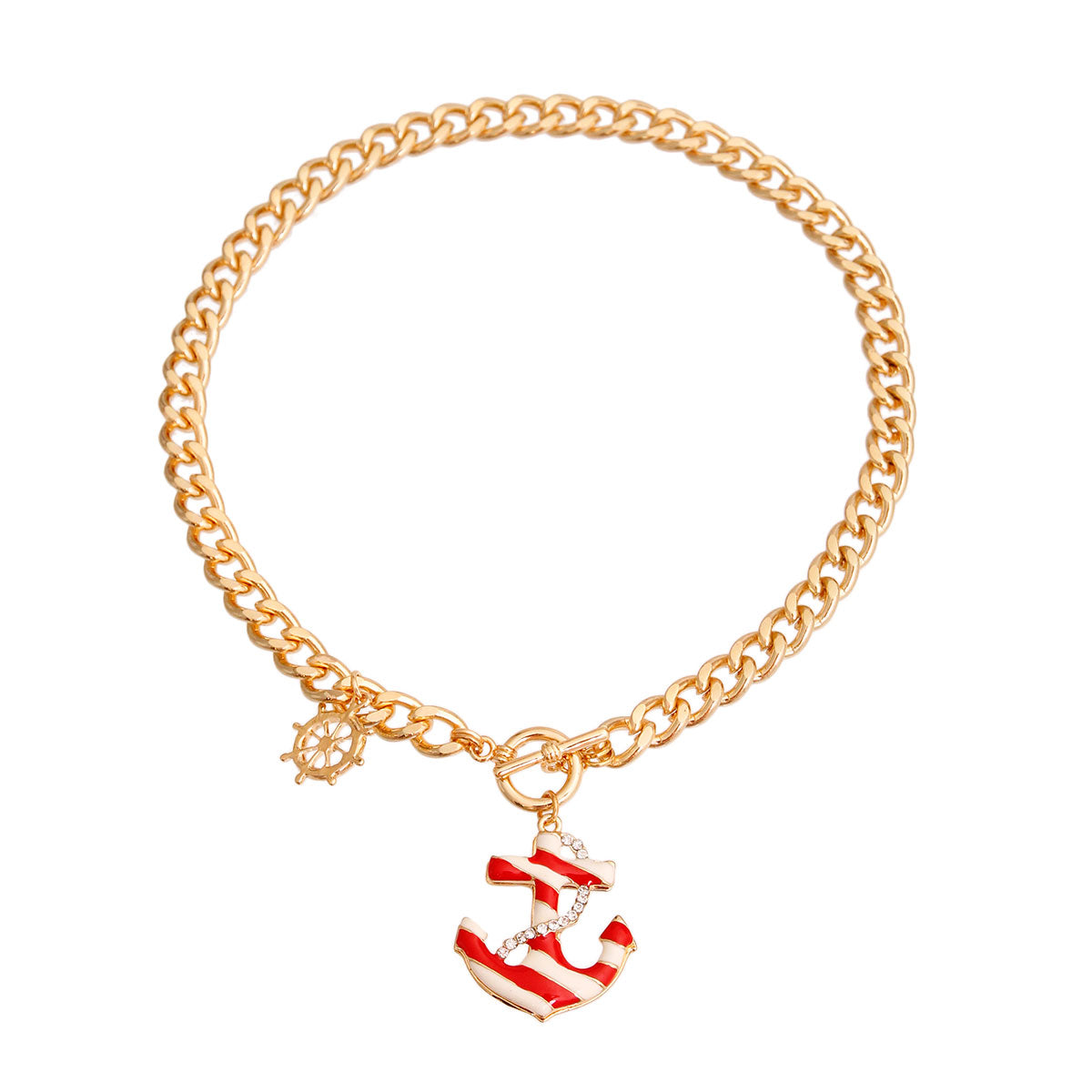Red Stripe Anchor Charm Necklace