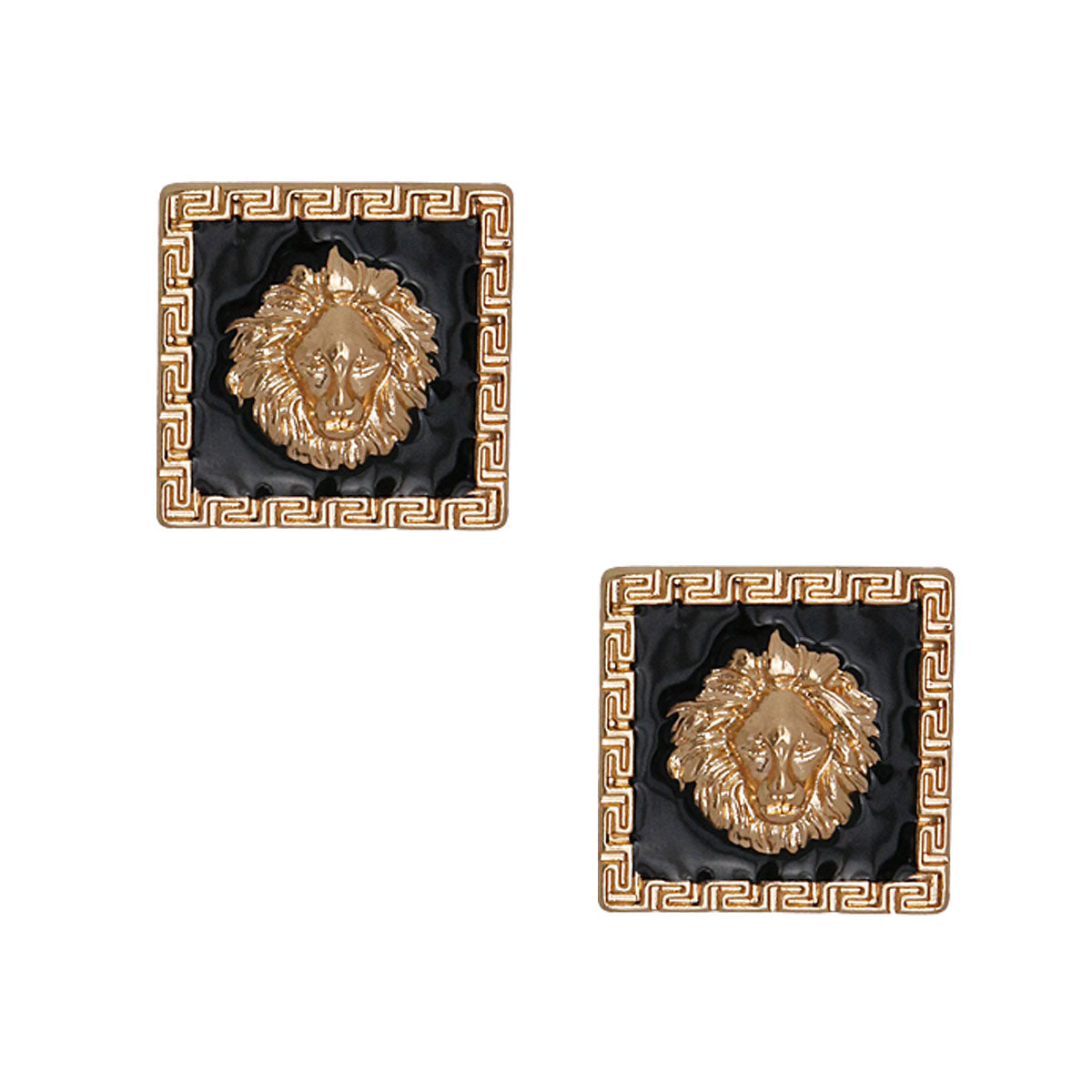 Square Designer Black Lion Studs