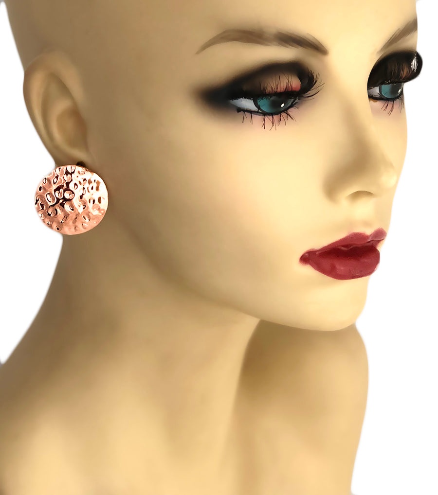 Dozen Rose Gold Hammered Round Stud Earrings