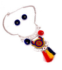 Blue Pom Pom Necklace Set