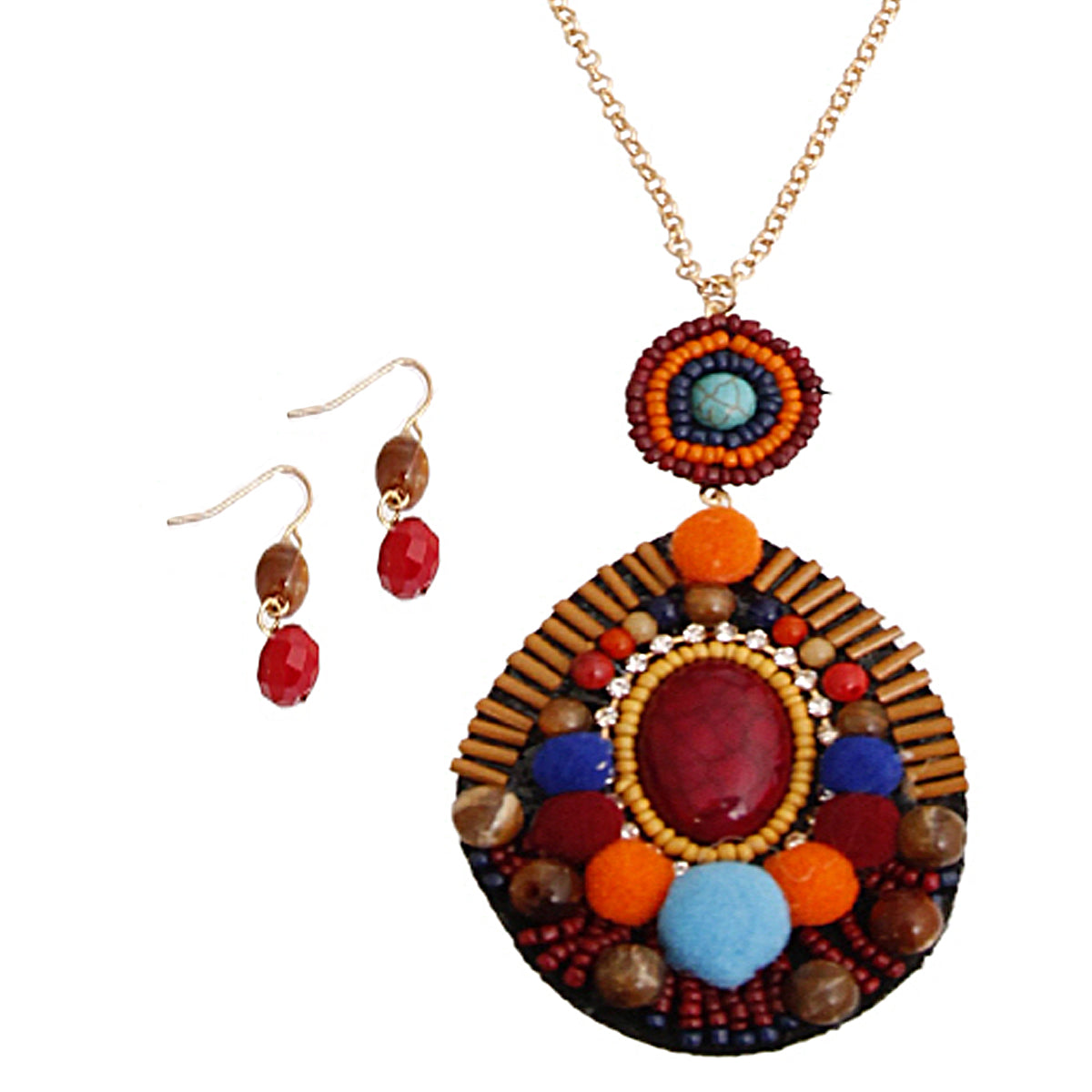 Multi Color Beaded Teardrop Necklace