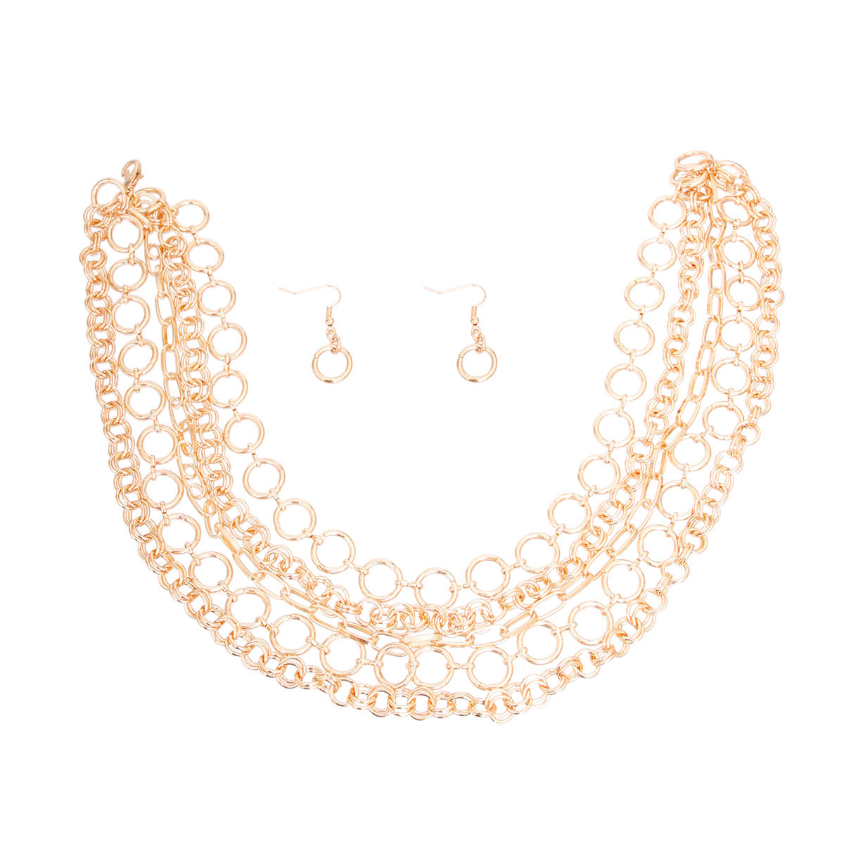 Gold Metal Round Link Layered Set
