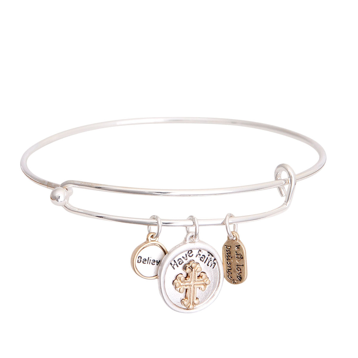 Have Faith Two Tone Charm Bangle