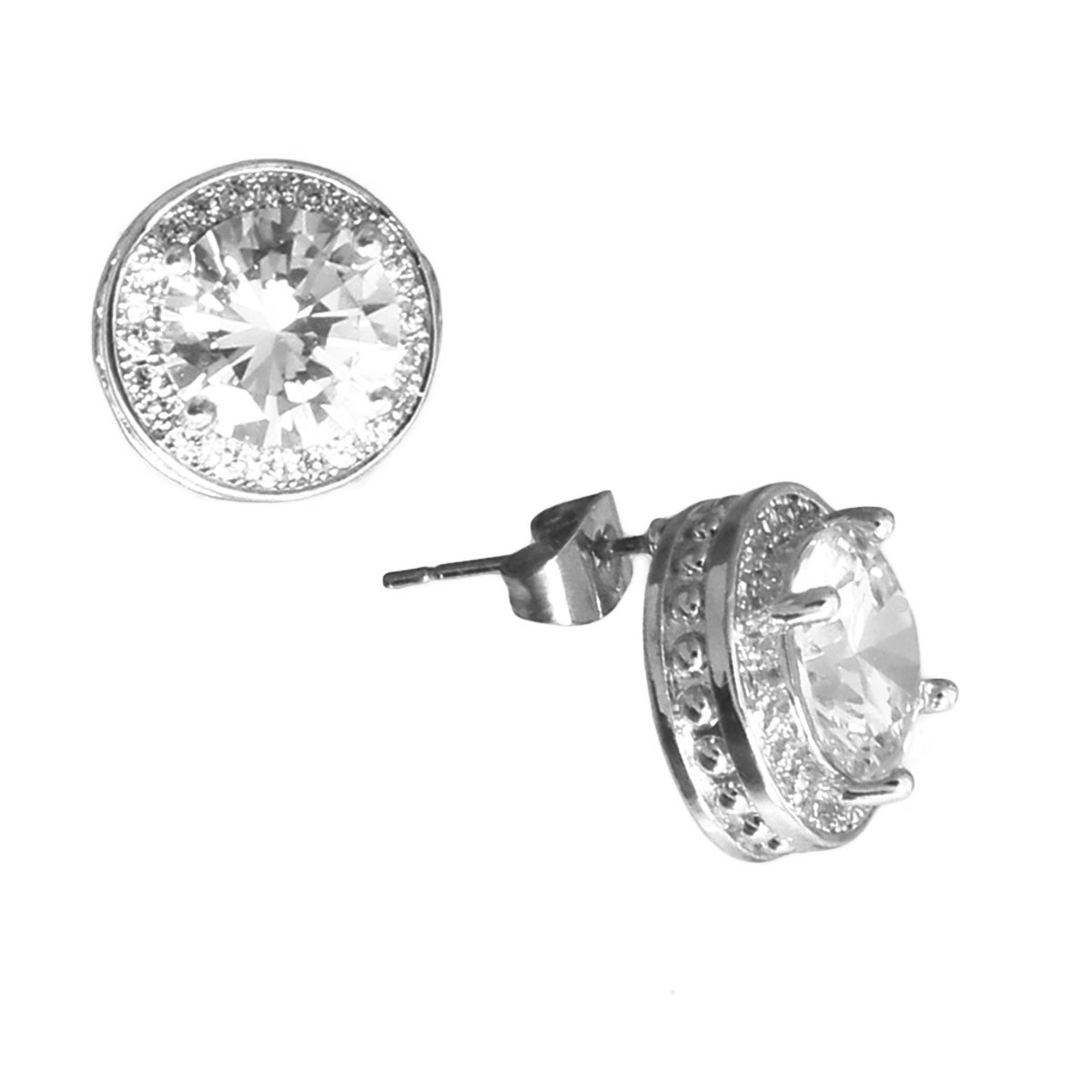 Silver CZ Round Button Studs