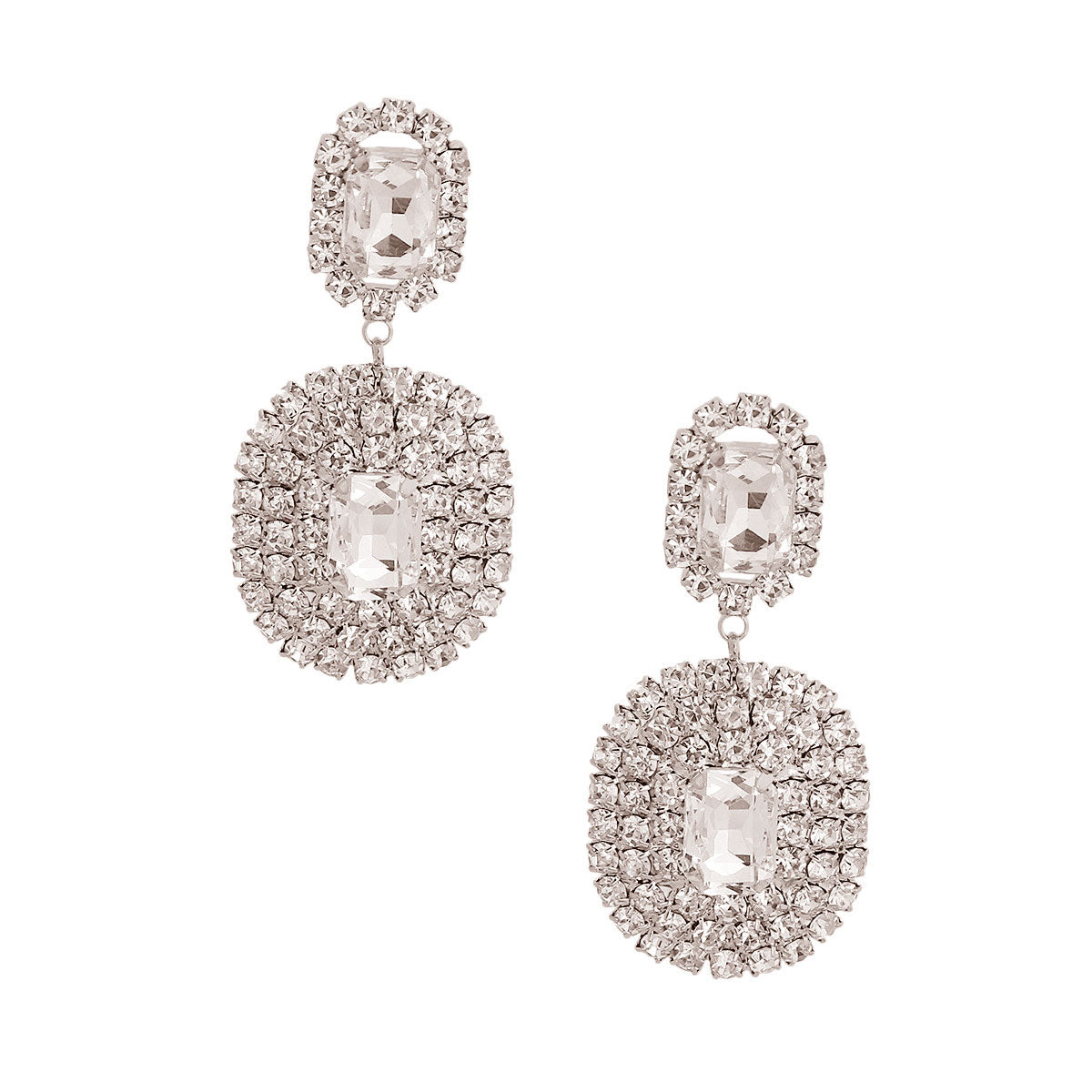 Silver Framed Rectangle Dangle Earrings