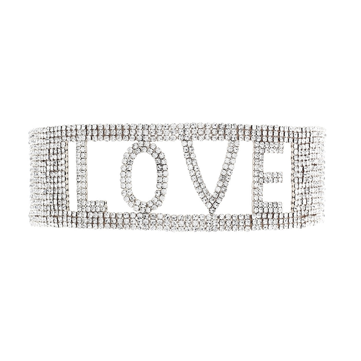 Silver LOVE 18 Row Rhinestone Choker