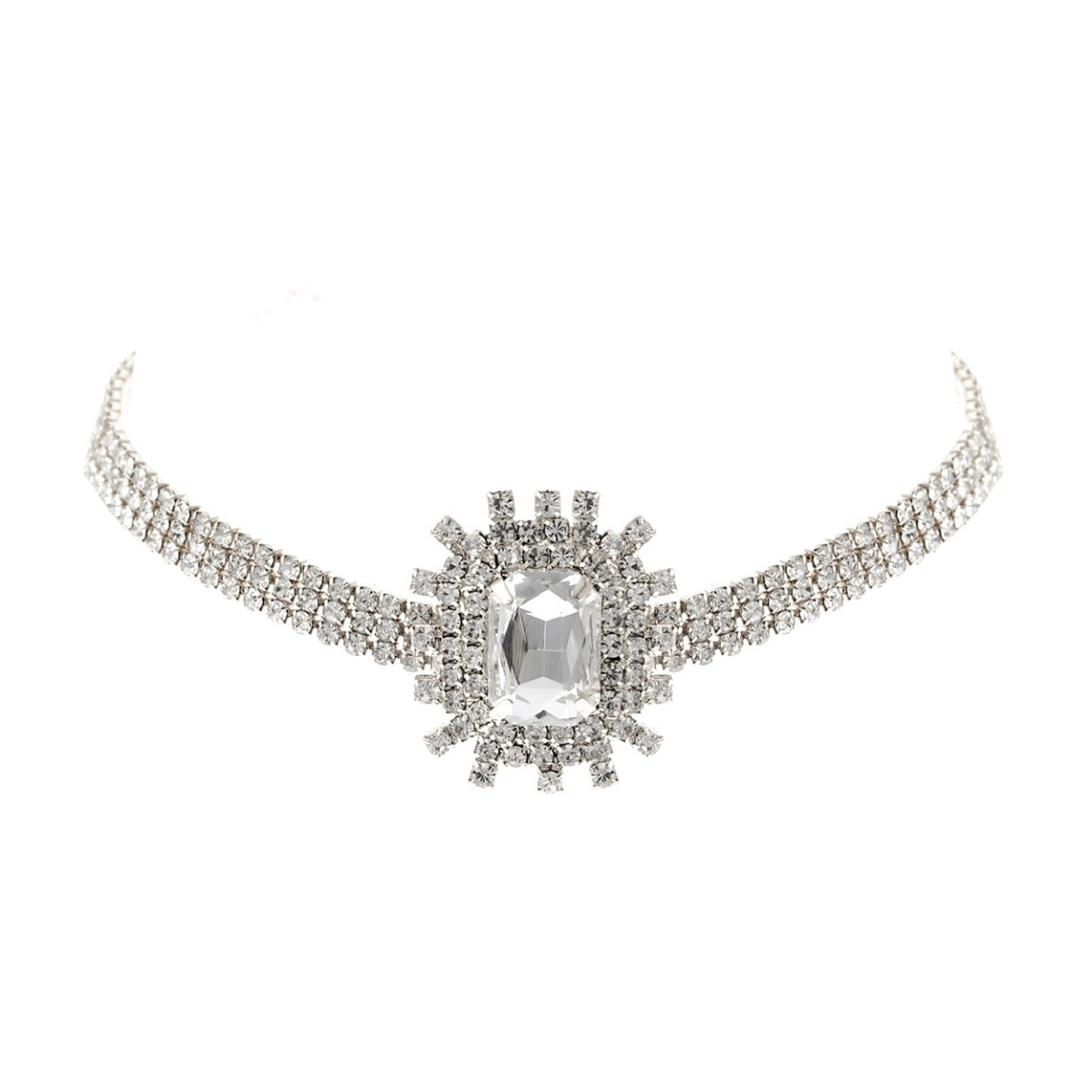 Silver Rectangle Burst Stone Choker