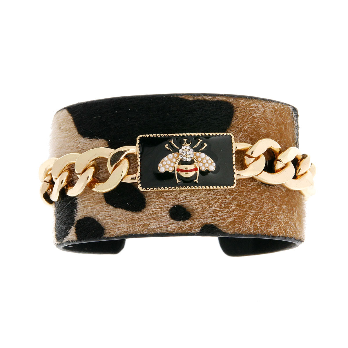 Leopard Fur Gold Chain Bee Cuff