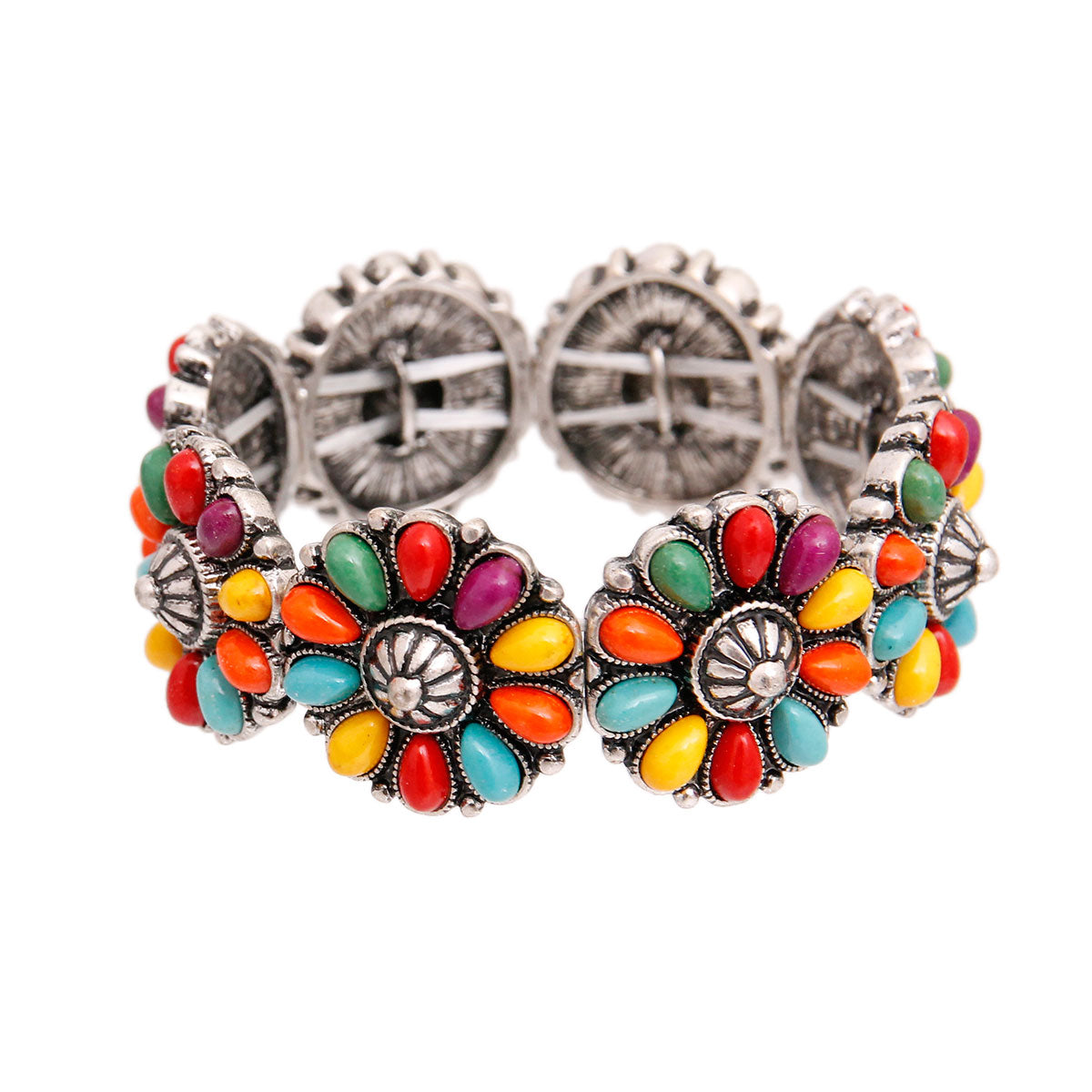 Multi Bead Engraved Silver Bracelet