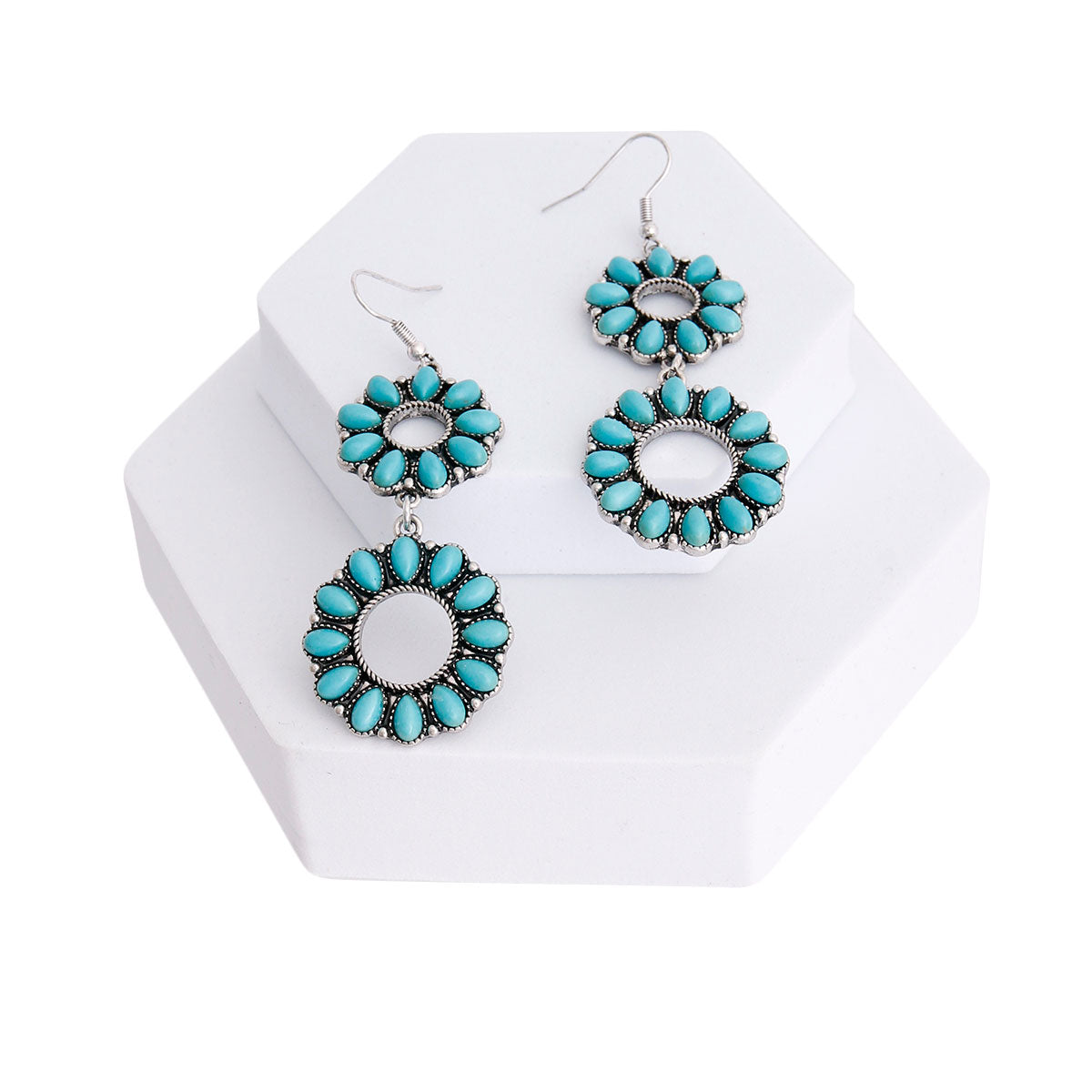 Turquoise Cracked Bead Circle Earrings
