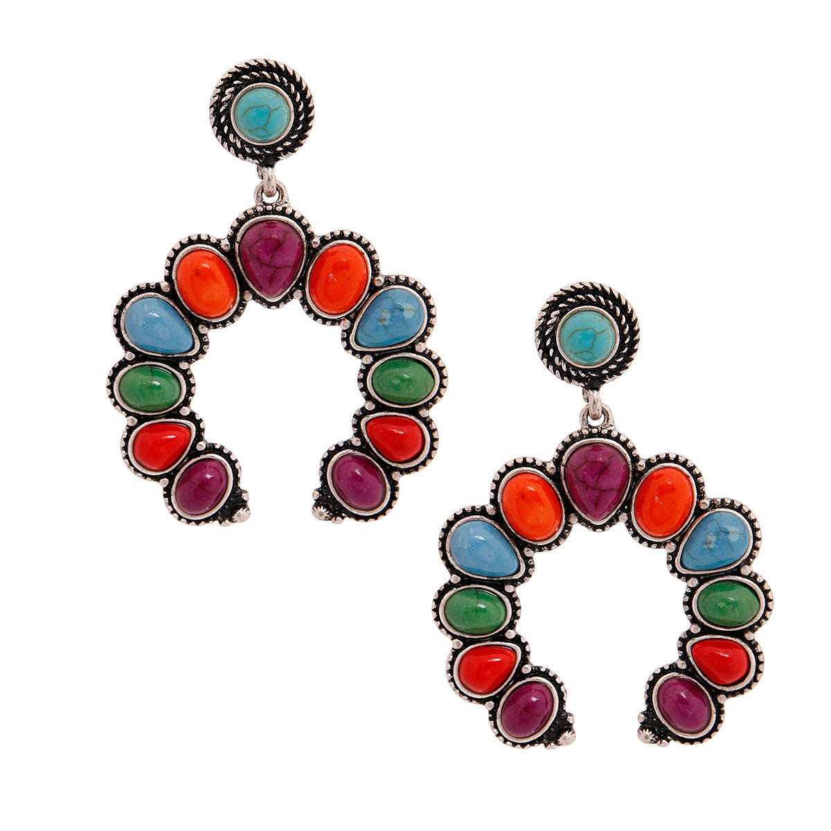 Multi Color Squash Blossom Earrings