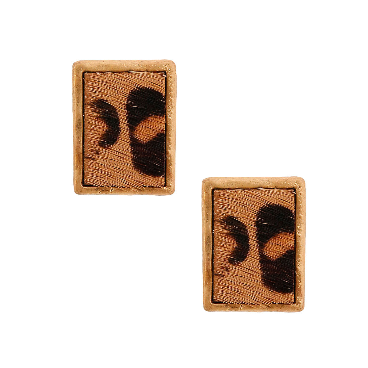 Leopard Fur Rectangle Studs