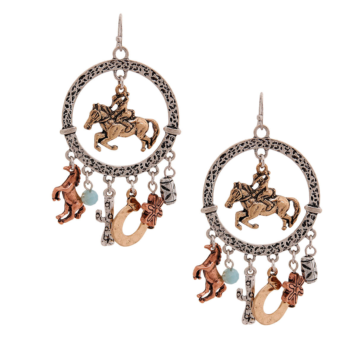 Burnished Silver Cowgirl Charm Earrings