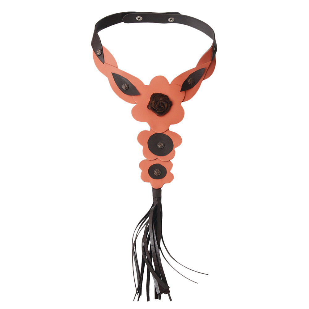 Coral Leather Rose and Tassel Choker Necklace
