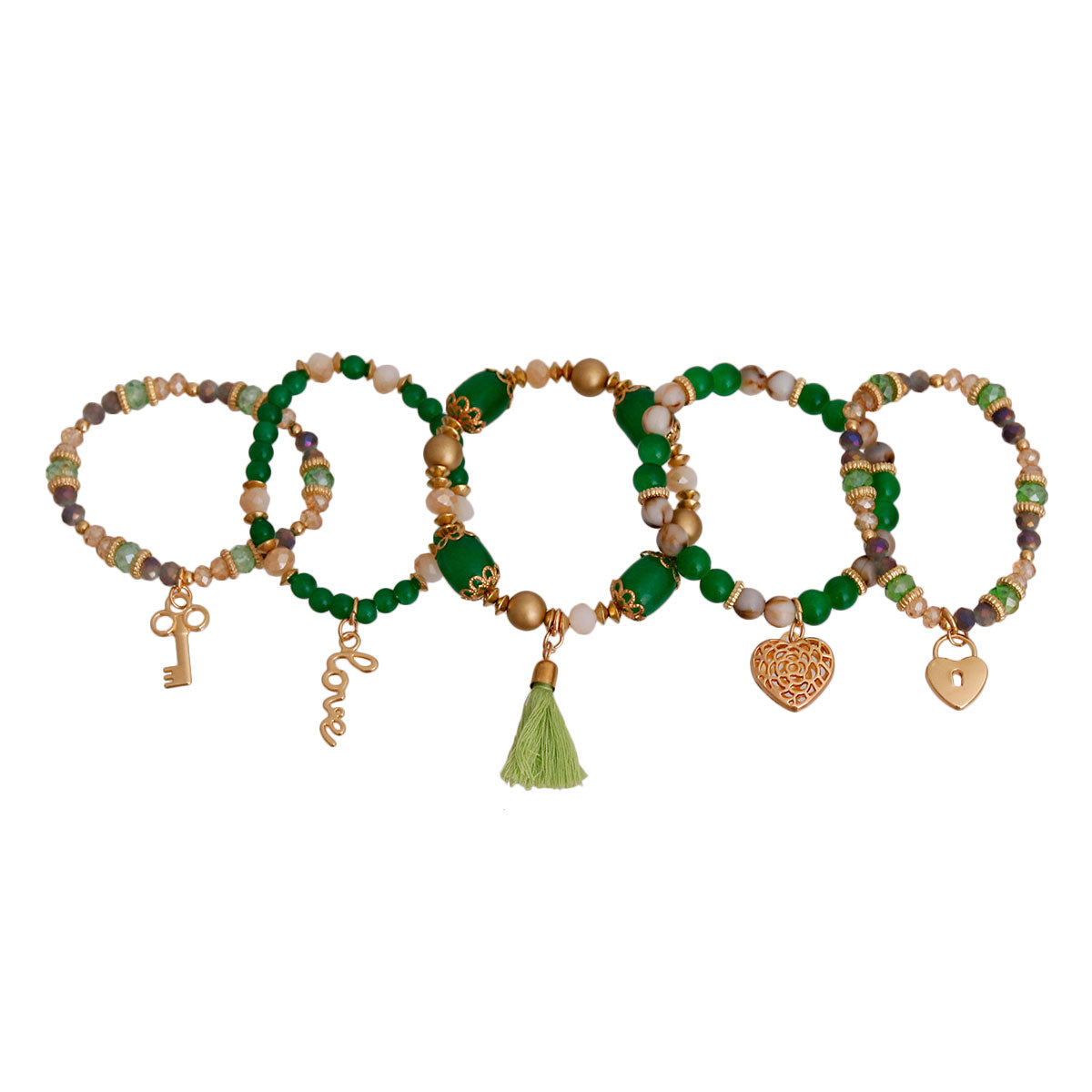 Green Glass Bead Love Charm Bracelets