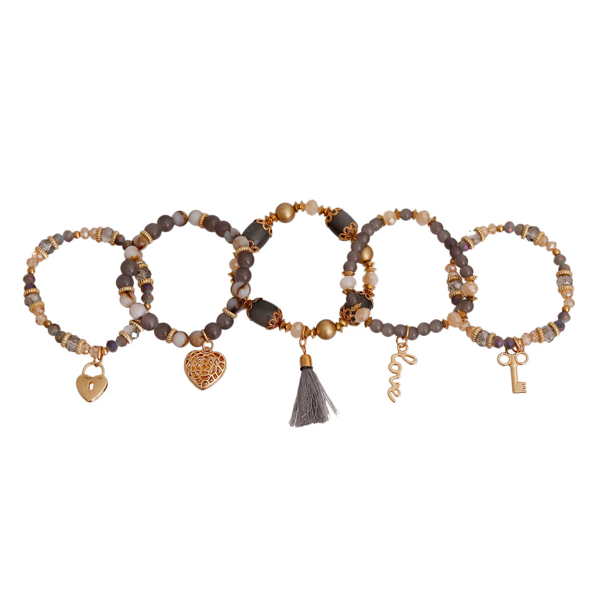 Gray Glass Bead Love Charm Bracelets