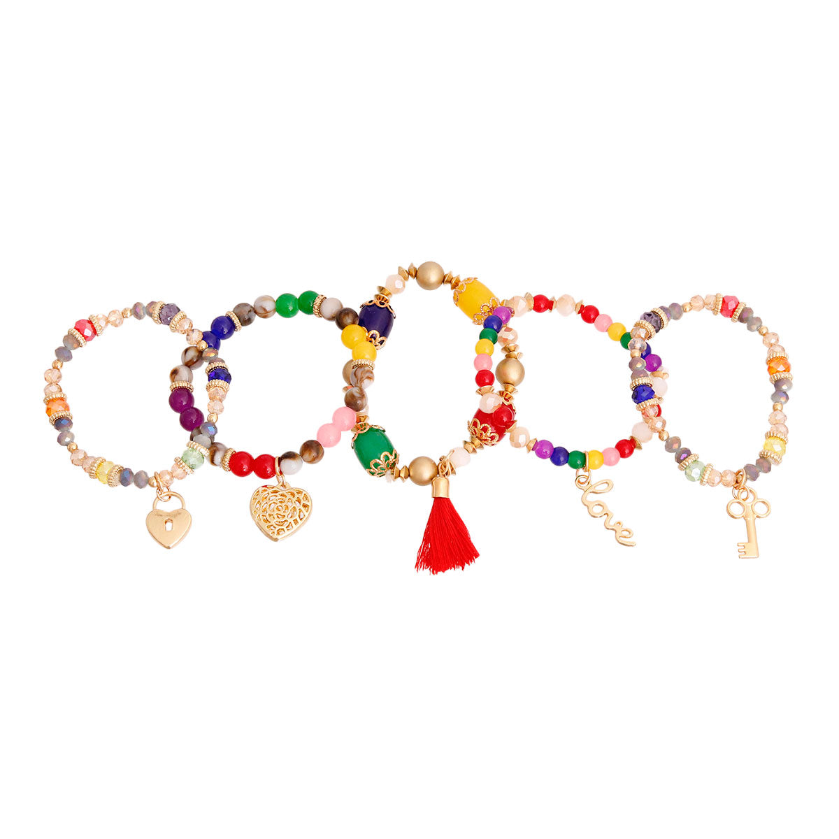 Multi Color Glass Bead Love Charm Bracelets