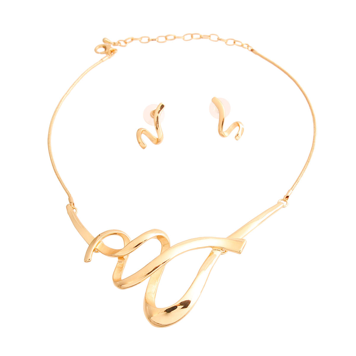 Gold 3D Swirled Line Necklace