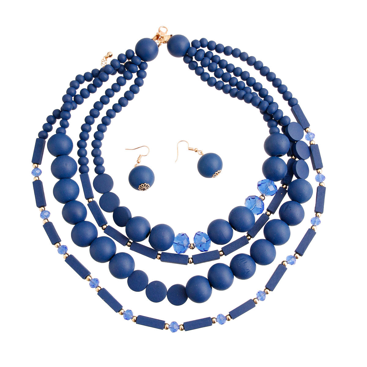 Navy Wooden Bead 4 Strand Necklace