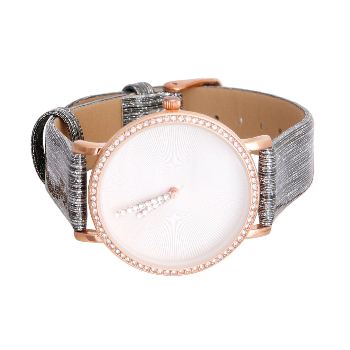 Metallic Gray Band Rhinestone Watch