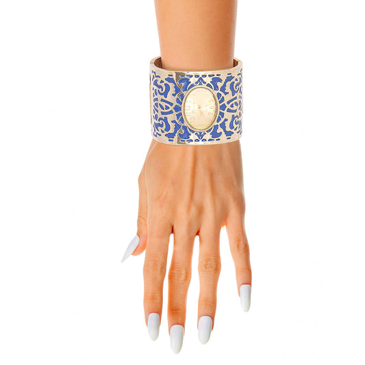 Blue Gold Tone Wide Bangle Watch