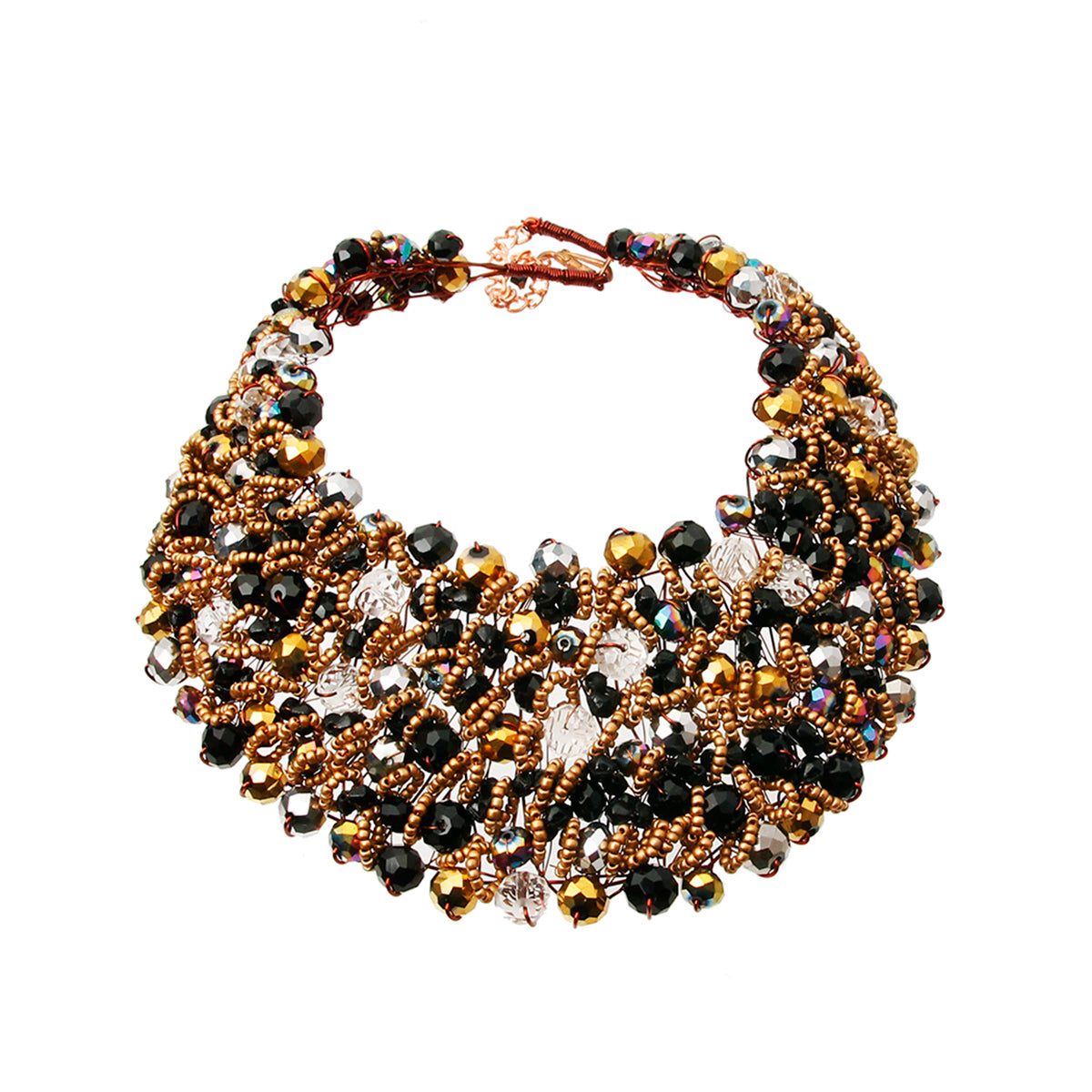 Crystal Bead and Copper Bib Necklace