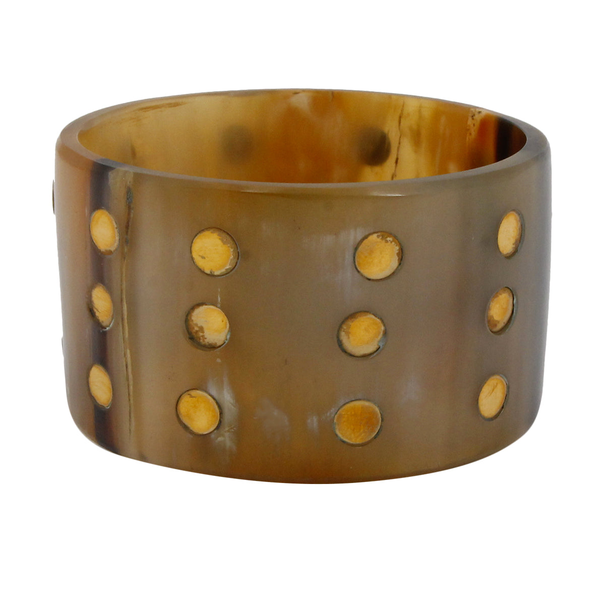 Natural Buffalo Horn Bangle Bracelet with Gold Stud Inlay